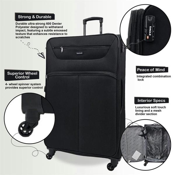Eagle Luggage Lightweight Soft Suitcase Luggage Travel TSA Set