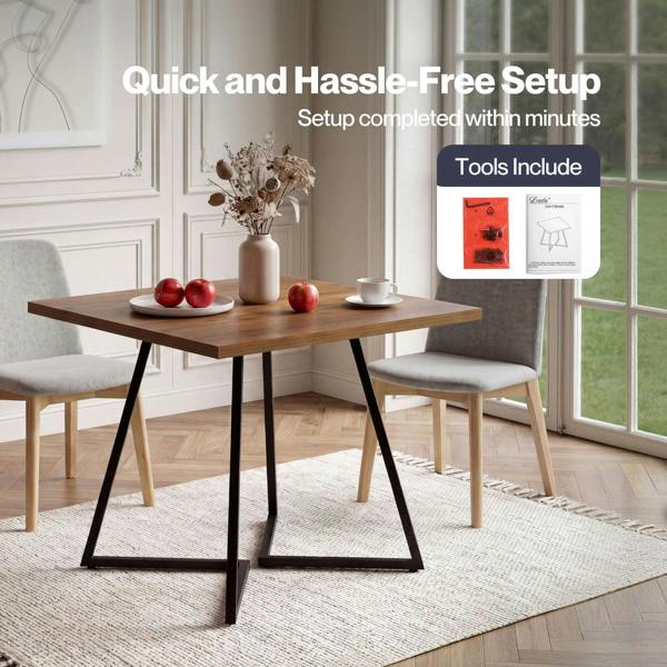Levede dining table square dining table 80cm 25mm metal frame MDF Walnut