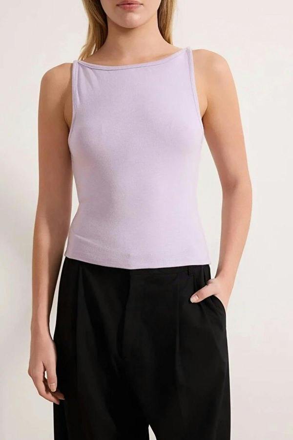 WOVCOR Strapped Fitted Stretch Knit Blouse