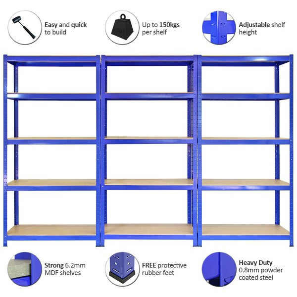 Monster Racking T-Rax Heavy Duty Shelving Units - Blue (75cm W, 30cm D) Set of 4