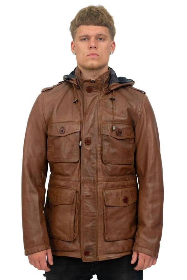 Infinity Leather Mens Leather Hooded Trench Coat-Medellin