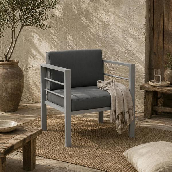 Wyld Haus Movitte Metal Grey Single Outdoor Garden Sofa with Cushions
