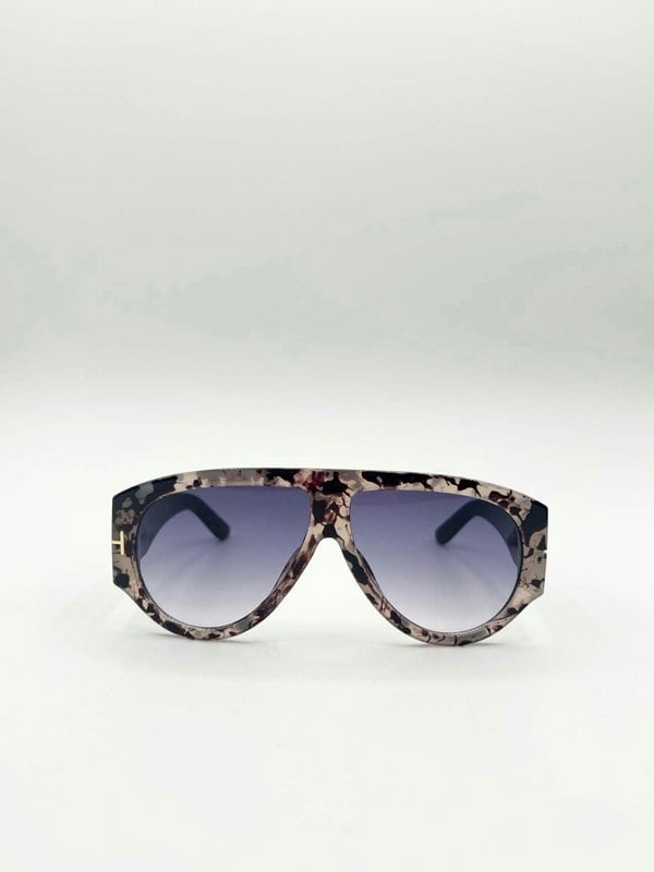 SVNX Oversized Rounded Sunglasses Brown Black