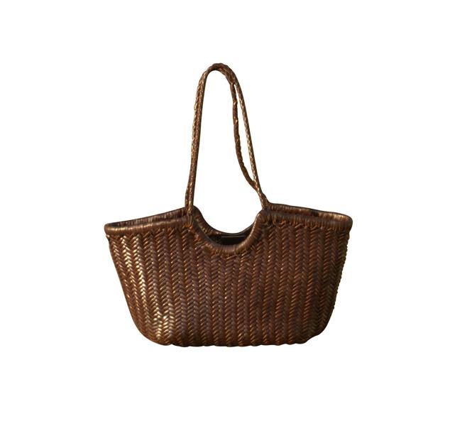 RIMINI Genuine Leather Hand Woven Shopping Bag - Dark Brown