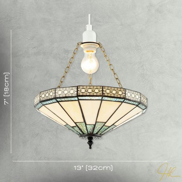 1920s Vintage Tiffany Pendant Light Shade with Emerald Green Glass Image 7