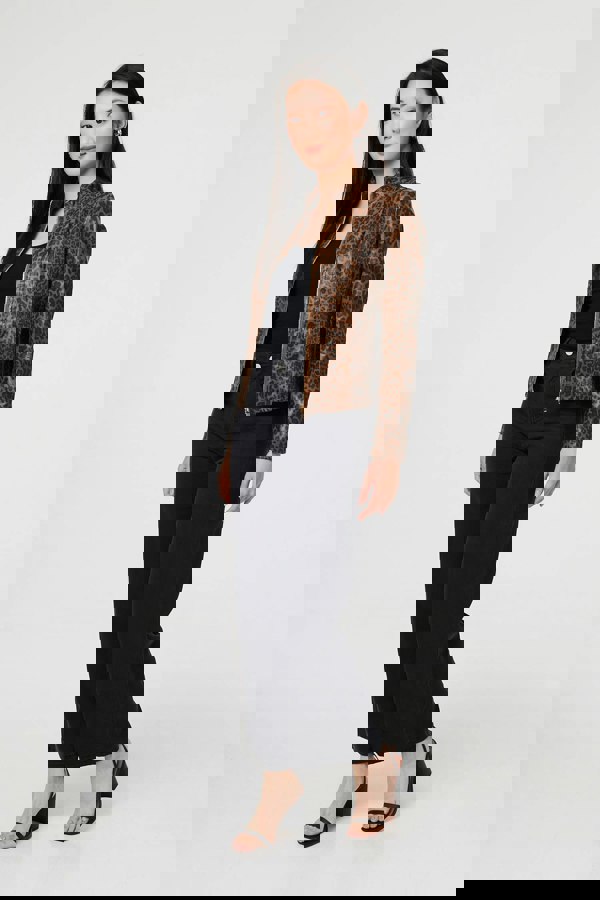 Brown | Animal Print Faux Leather Jacket
