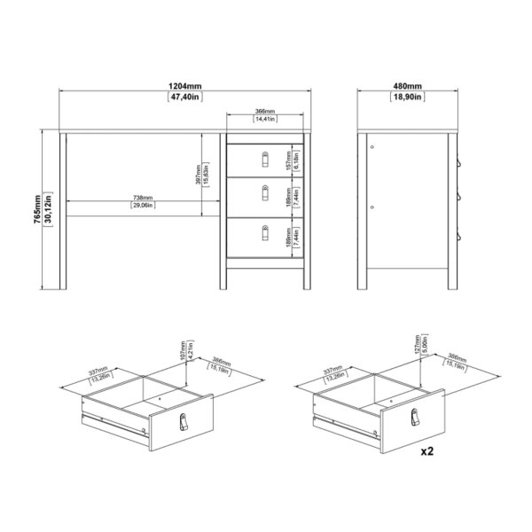 Wyld Haus Gossmere Matt Black Office Desk 3 Drawers