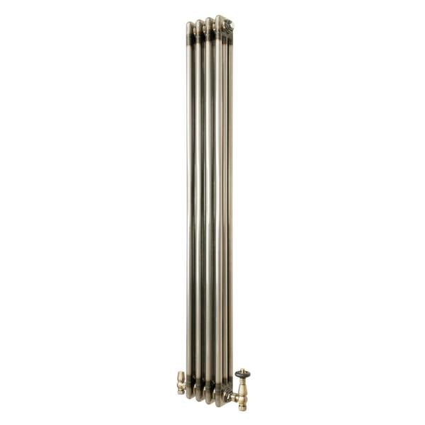 Traditional 3 Column Radiator & Valves – 1500mm x 200mm - Raw Metal