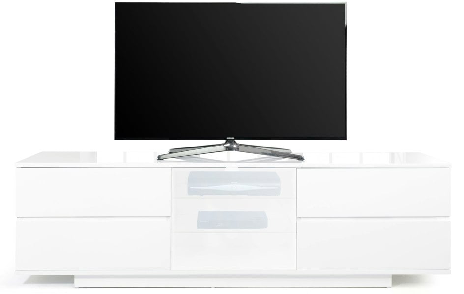 Centurion Supports AVITUS ULTRA White BeamThru Gloss Finish with 4-White Drawers and White Door 32"-65" Flat Screen TV Cabinet