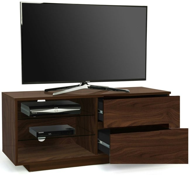 Centurion Supports Gallus Premium Walnut with 2-Walnut Drawers and 3-Shelves 32"-55" LED/OLED/LCD TV Cabinet