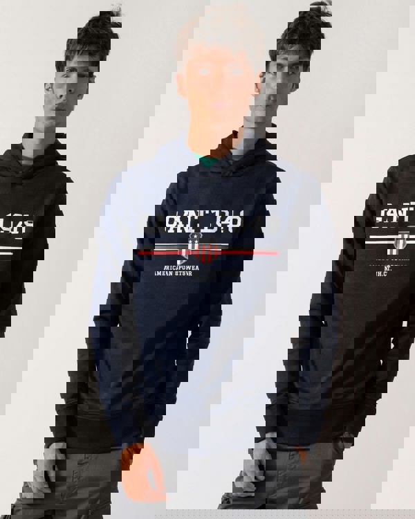 GANT Mens Graphic Pullover Hoodie - 433 Evening Blue - CHO - Designer Mens Hoodies