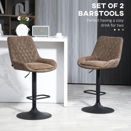 Wyld Haus Lenozzo Faux Leather Brown Set Of 2 Retro Style Bar Stools With Padded Seats