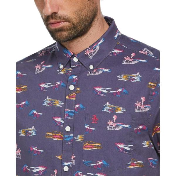 Original Penguin Mens All-Over Print Regular Shirt - Blue Indigo - 
