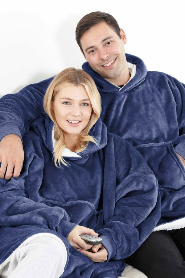 HomeSpace Direct Eskimo Sherpa Lined Blanket Fleece Hoodie Navy