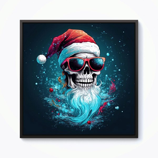 Warren Reed Magical Santa Hat Skull Splash Art Framed Canvas