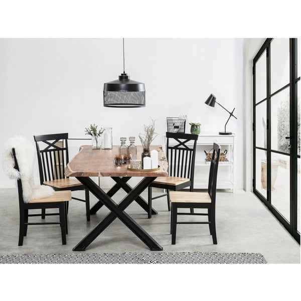 IH Design Oakland Large Acacia Wood Dining Table With Cross Metal Legs 6-8 SEATER - Natural