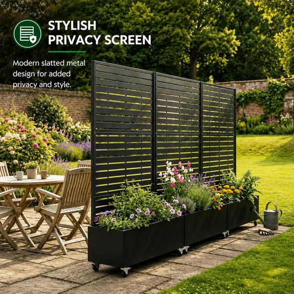 Nicoman Metal Indoor/Outdoor Privacy Screen with Plant Pot - Slats