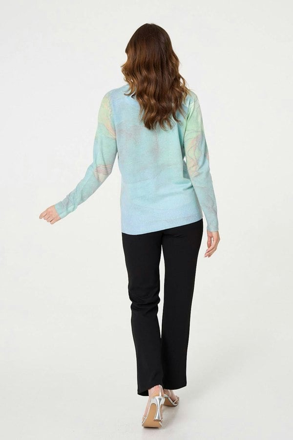 Green | Marble Print Metallic Relaxed Jumper
