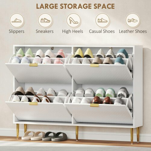 Wyld Haus Rokake Wooden White Elegant 4 Drawer Shoe Cabinet Ribbed Design