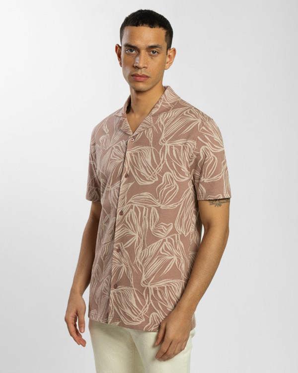 Steel & Jelly Abstract Palm Leaf Jacquard Short Sleeve Shirt