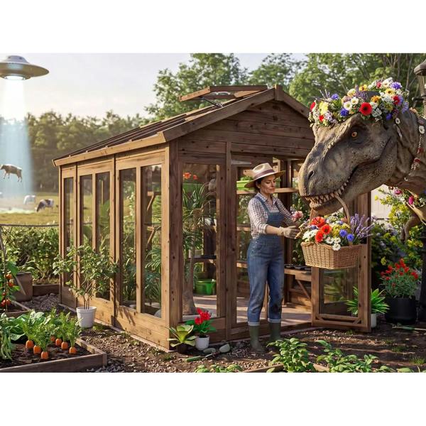 Dunster House Growzilla Wooden Greenhouse W2.4m x D3.0m / W8' x D10' with 4mm Glass and Automatic Vent Opener