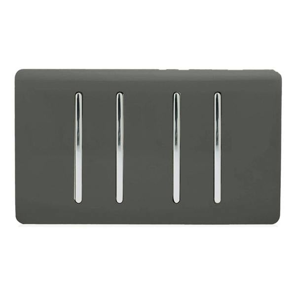 Trendi Switch 4 Gang 1 or 2 Way Light Switch in Charcoal Grey