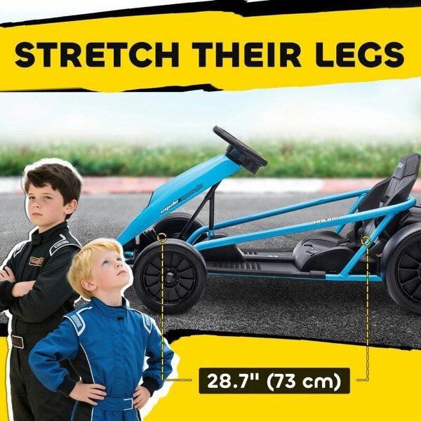 24V Drift Kart, Electric Ride-On Racing Go Kart w/ 2 Speeds, Steering Wheel, Pedals for Kids Aged 8-12, Blue