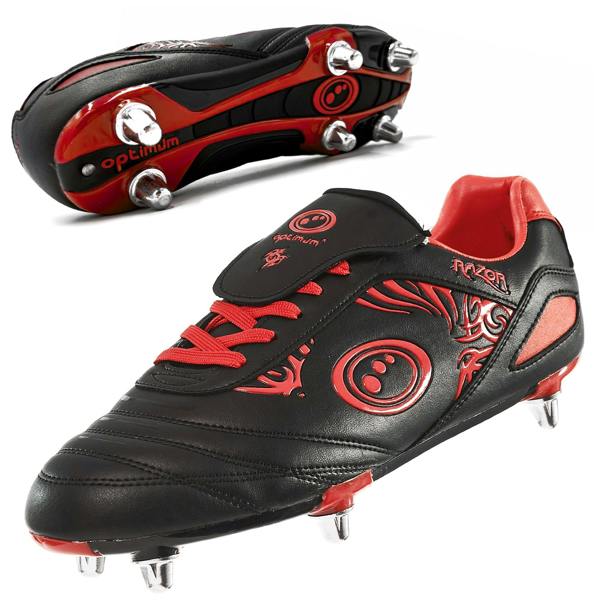 Optimum Razor Junior Rugby Boots Red/Black – 6-stud metal traction and lightweight lace-up features