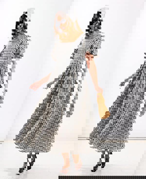 Black Gingham Midi Dress