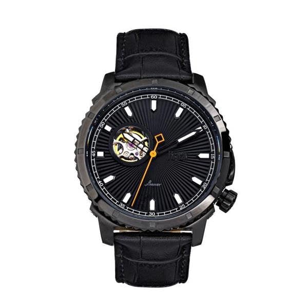 Reign Bauer Automatic Semi-Skeleton Leather-Band Watch