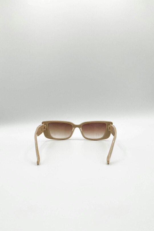 SVNX Rectangle Cateye Side Detail Sunglasses In Khaki