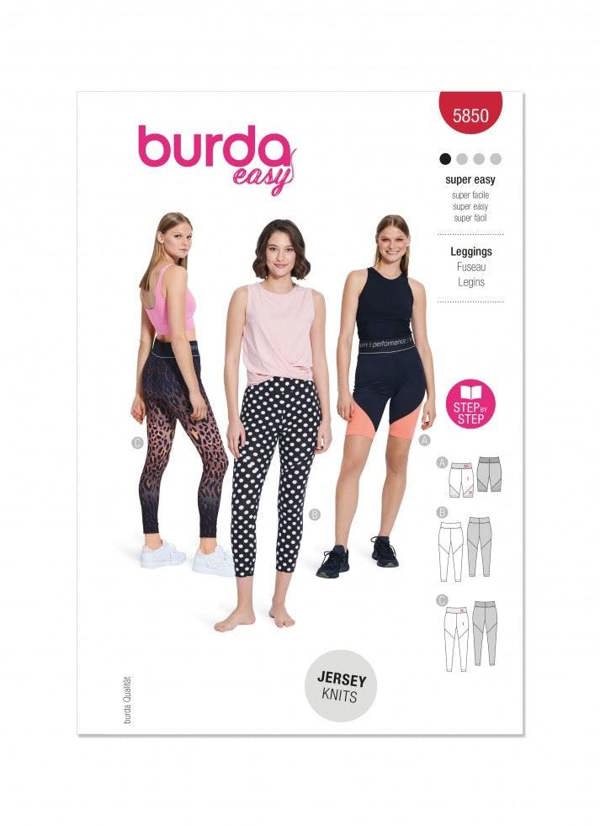 Burda Sewing Pattern 5850 Leggings, Shorts and Sportswear For Women, 8-22 (34-48) - Easy