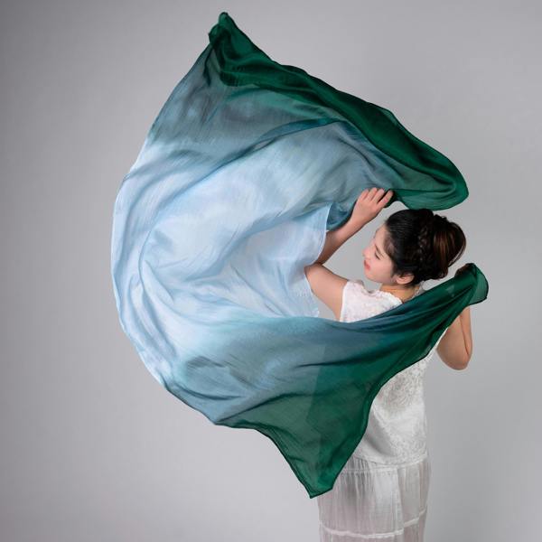 Blue & Emerald Ombré Silk Scarf – Hand-Dyed Mulberry Silk, Wedding Guest & Eid Wrap