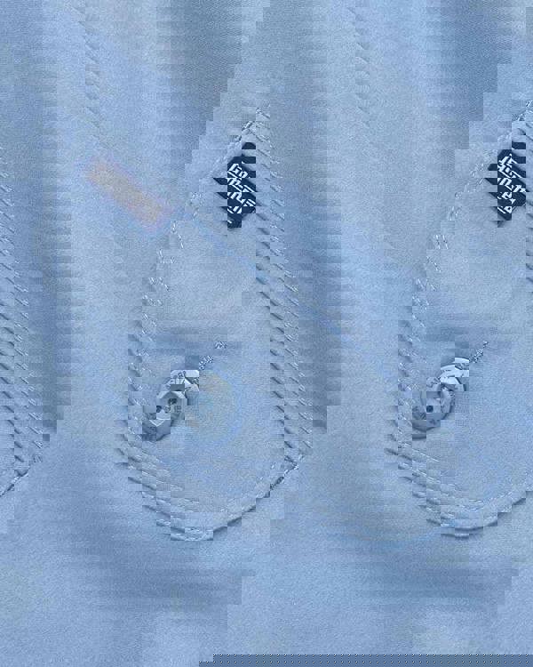 Lambretta Mens ShowerProof Classic Harrington MOD Scooter Jacket Coat, close-up of the light blue fabric pocket with a Lambretta branded button and label.