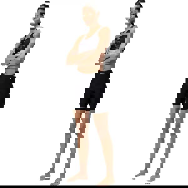 Black Speedo essential solid swim long shorts for women with textured waistband