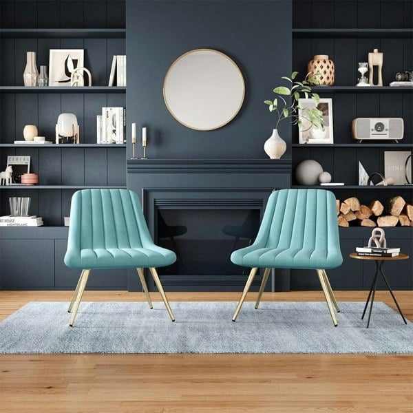 Velvet Upholstered Gold Metal Legs Lounge Accent Chair Living and Home
