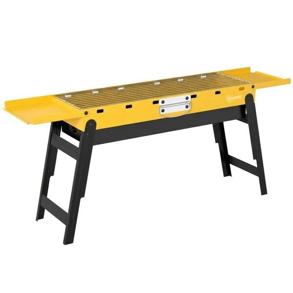 Bobobiy Portable BBQ Grill, Foldable Charcoal Grill for Camping and Picnics with 2 Side Shelves and Handle, Yellow