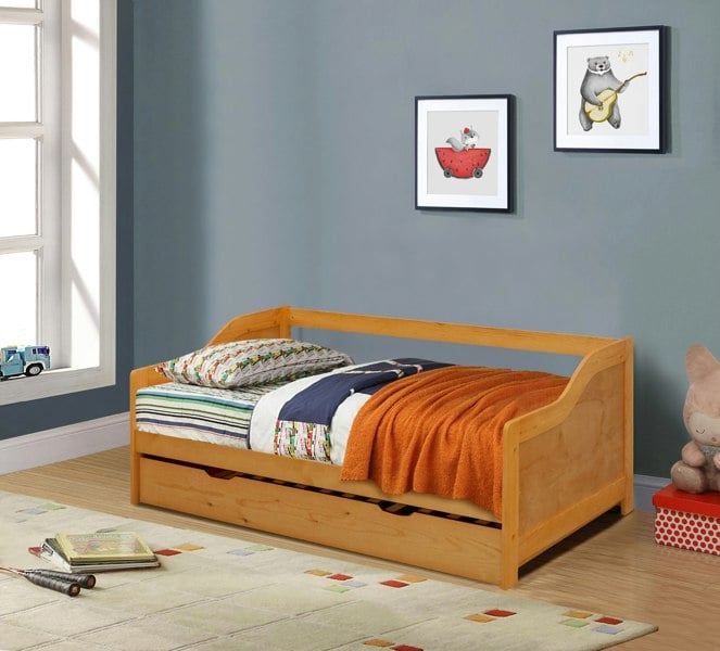 Comfy Living 3ft Wooden Trundle Bed, Grey, White or Caramel Bedroom Furniture Trundle Bed