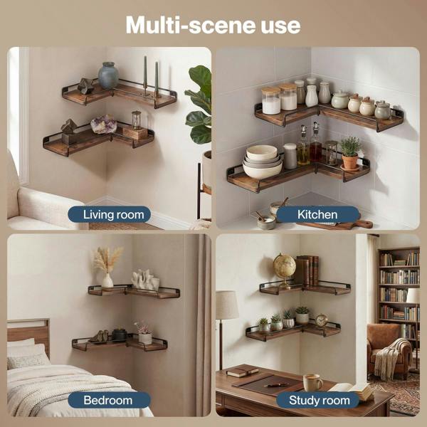 Levede Floating Shelves Set 2PC L-Shaped Corner Shelf Wall Mounted Wood Brown