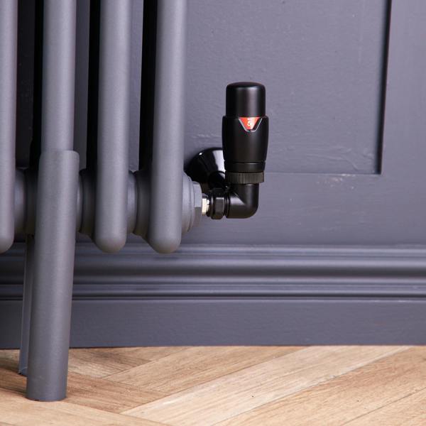 Flode Corner Round Manual Radiator Valve Pack | 15mm x 1/2″ | Satin Black