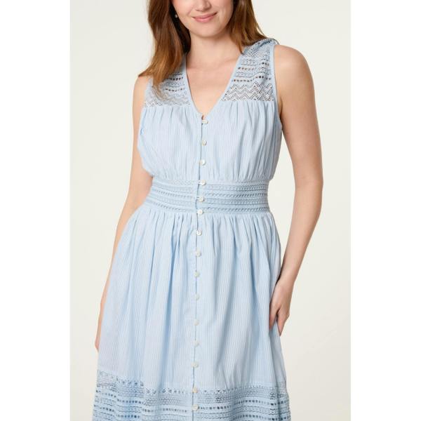 Blue Vanilla Crochet Insert Button Midi Dress