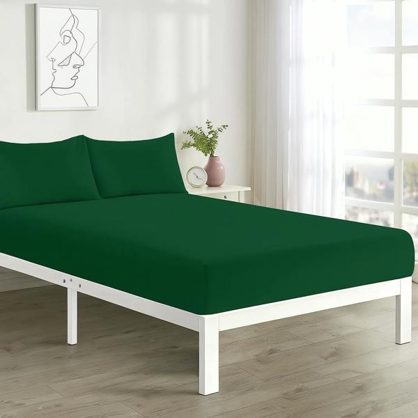 Percale 10" Fitted Sheet and Pillowcases Bundle - Green - Single
