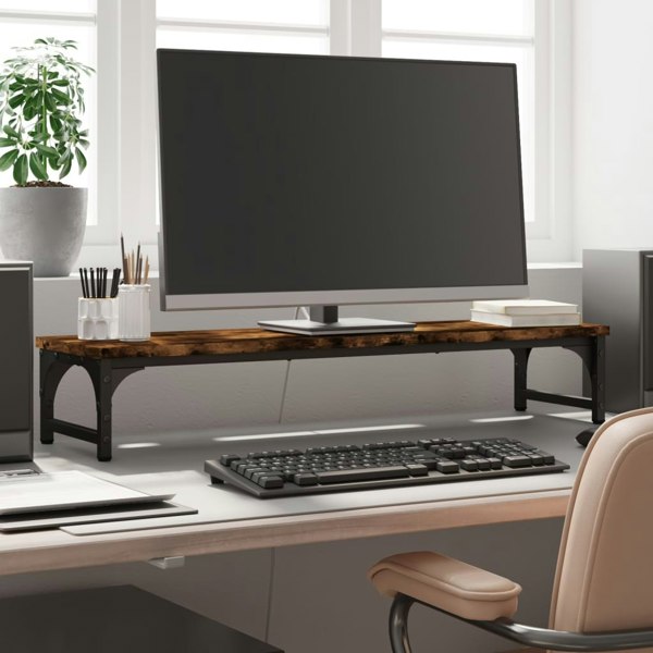 Berkfield Monitor Stand Smoked Oak 85x23x15.5 cm Engineered Wood