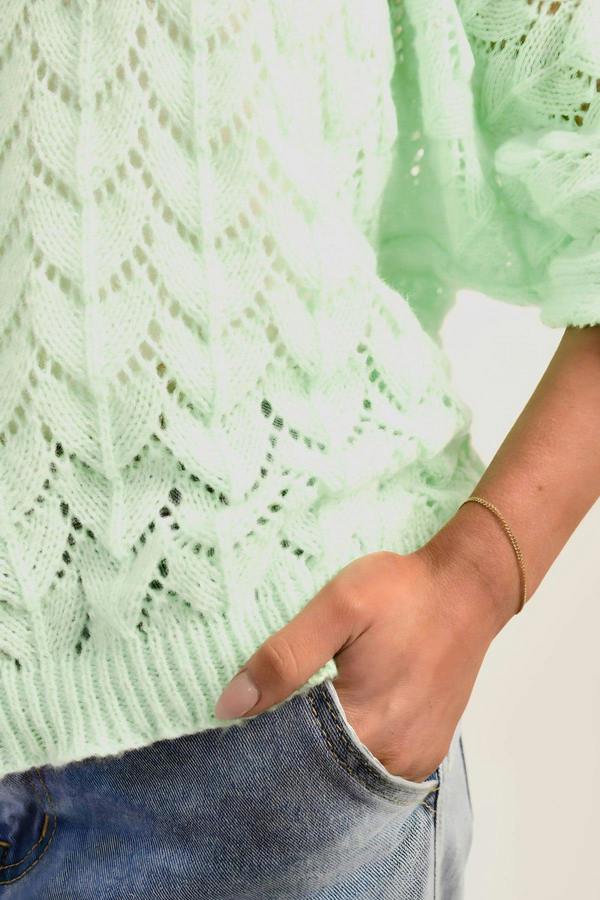 Eliza Half Sleeve Chunky Cable Knit Jumper - Mint