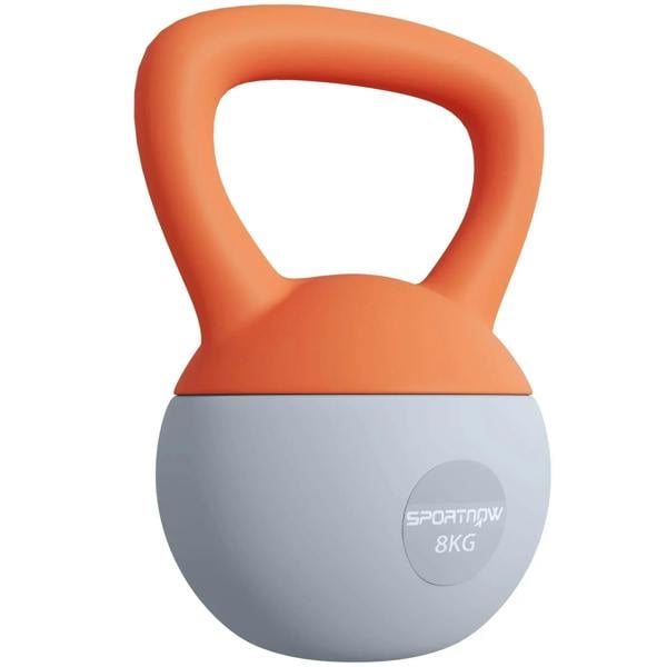 Soft orange-and-grey kettlebell with handle, 8KG weight marked