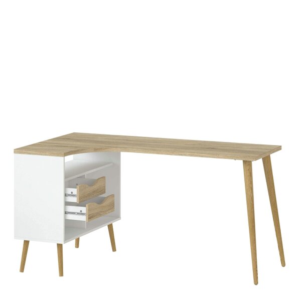 Wyld Haus Sapporo White and Natural Oak Desk 2 Drawer and Shelves