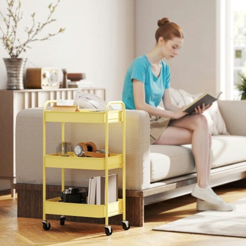 Wyld Haus Firi Metal Yellow 3 Tier Steel Storage Trolley With Wheels