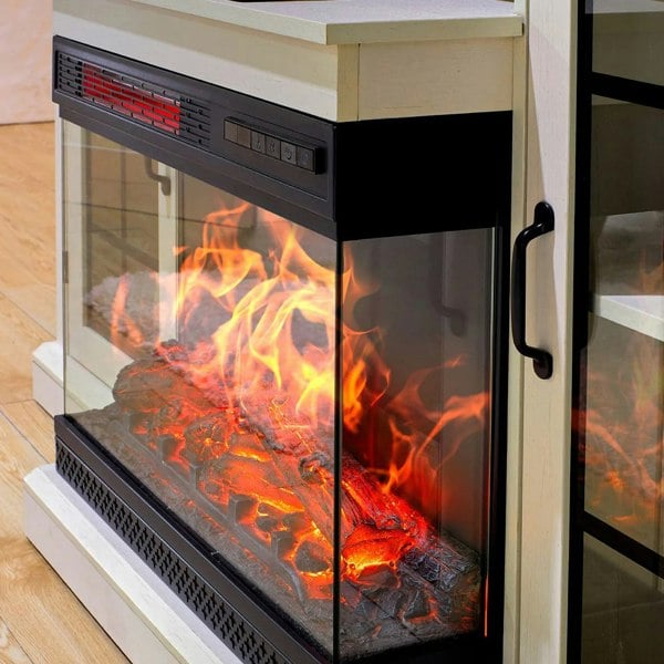 Electric Fireplace TV Stand with Glass Door Closed Storage 3 Flame Colours Freestanding Fireplaces Living and Home Fireplace Only