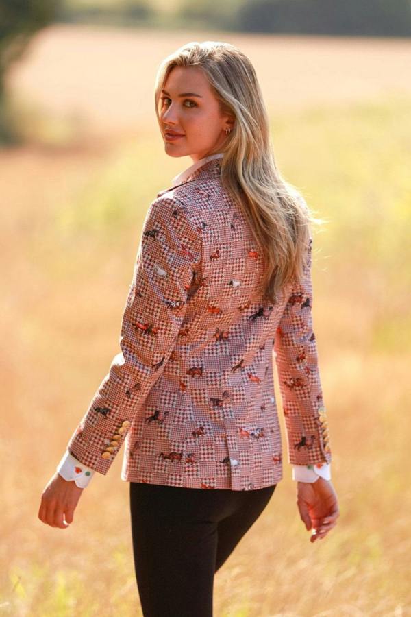 HOUNDSTOOTH AND MUSTANGS DOUBLE BREASTED PRINTED WOMENS JACKET - Premium Men's Patterned Shirt by Claudio Lugli | Bold Design, Tailored Fit, Best Printed Shirts