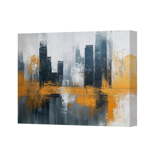 Benjamin Tate Design Abstract City Skyline Canvas Wall Art In Orange Navy Gray Tones
